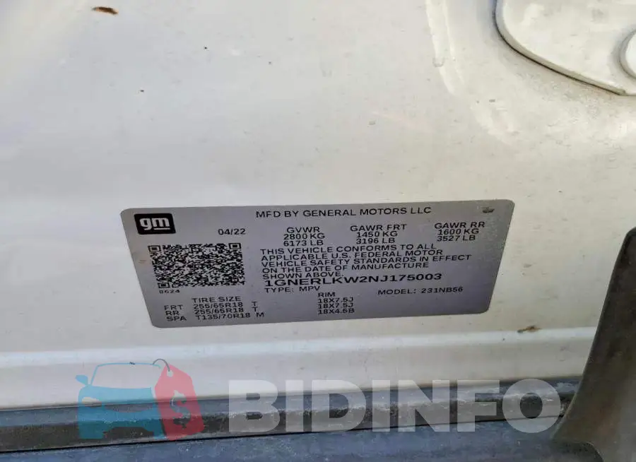 1GNERLKW2NJ175003 Photo# 12