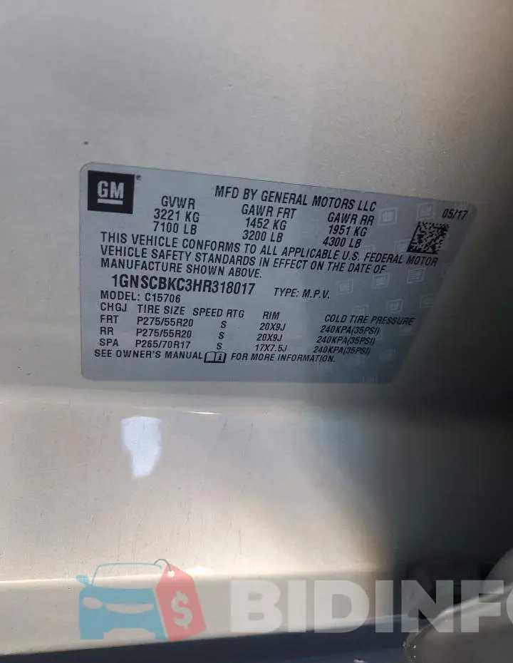 1GNSCBKC3HR318017 Photo# 14