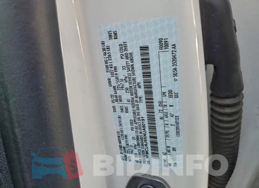 1FMCU9J9XNUA90191 Photo# 12