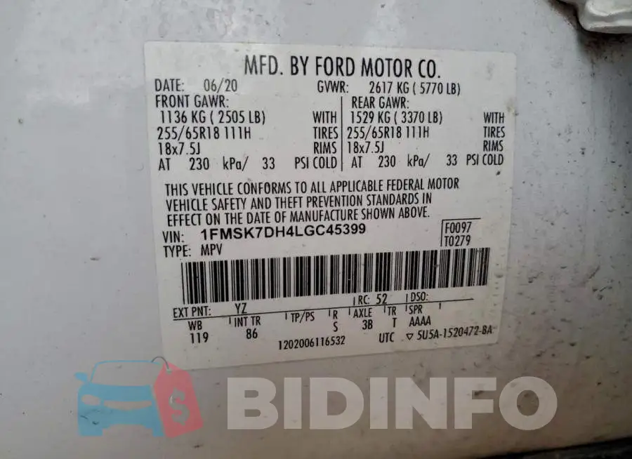 1FMSK7DH4LGC45399 Photo# 13