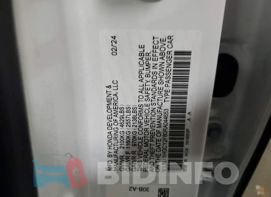 1HGCY2F80RA044653 Photo# 12
