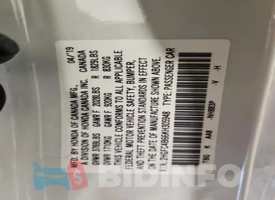 2HGFC4B66KH305948 Photo# 12