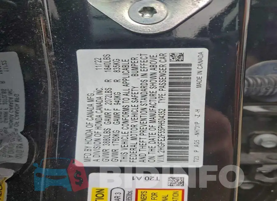 2HGFE2F55PH504352 Photo# 12