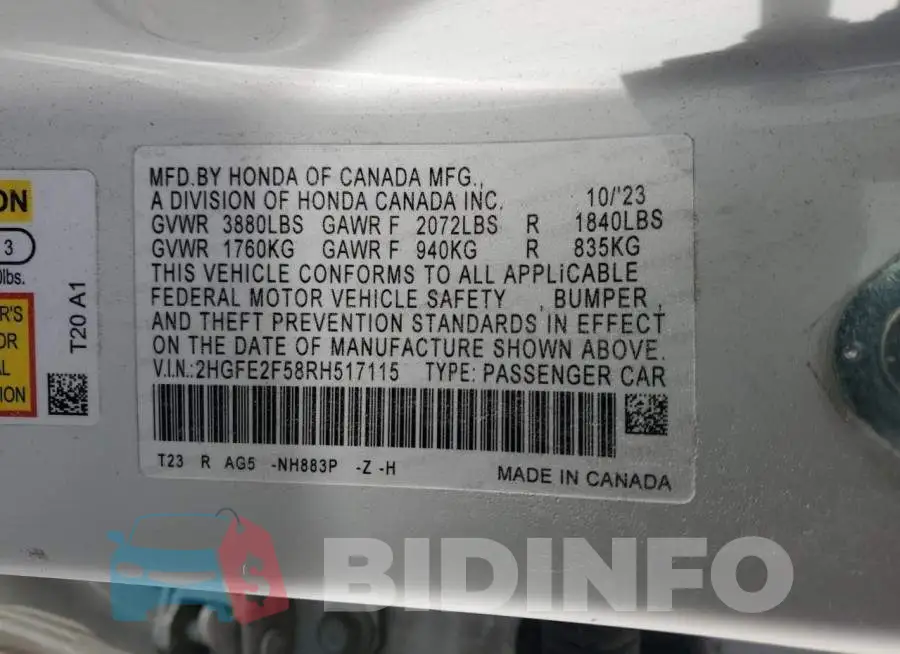2HGFE2F58RH517115 Photo# 13