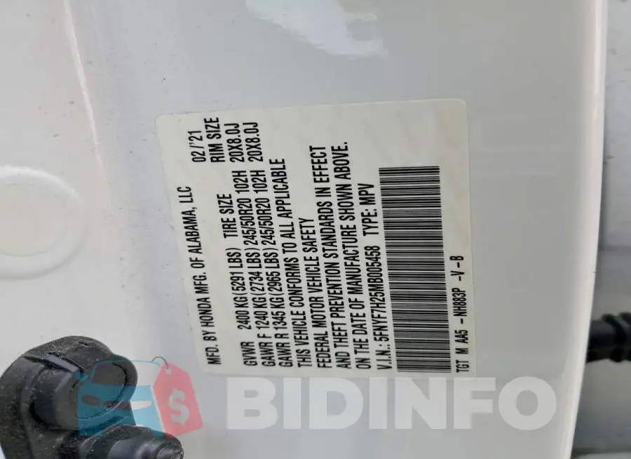 5FNYF7H25MB005458 Photo# 12