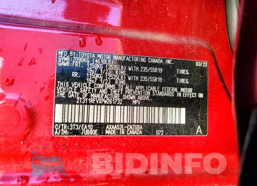 2T3Y1RFVXPW261732 Photo# 13