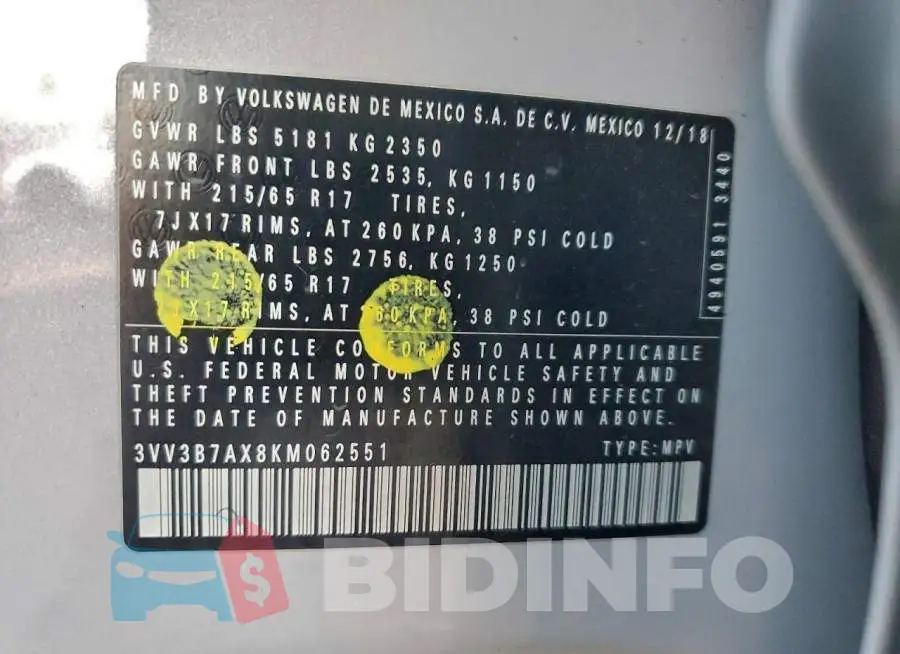 3VV3B7AX8KM062551 Photo# 13