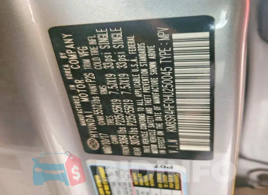 KM8SR4HF0HU250045 Photo# 12