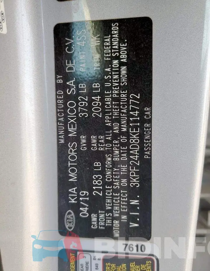 3KPF24AD8KE114772 Photo# 12