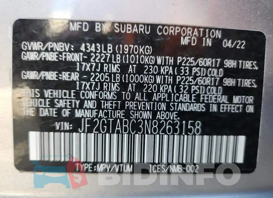 JF2GTABC3N8263158 Photo# 12