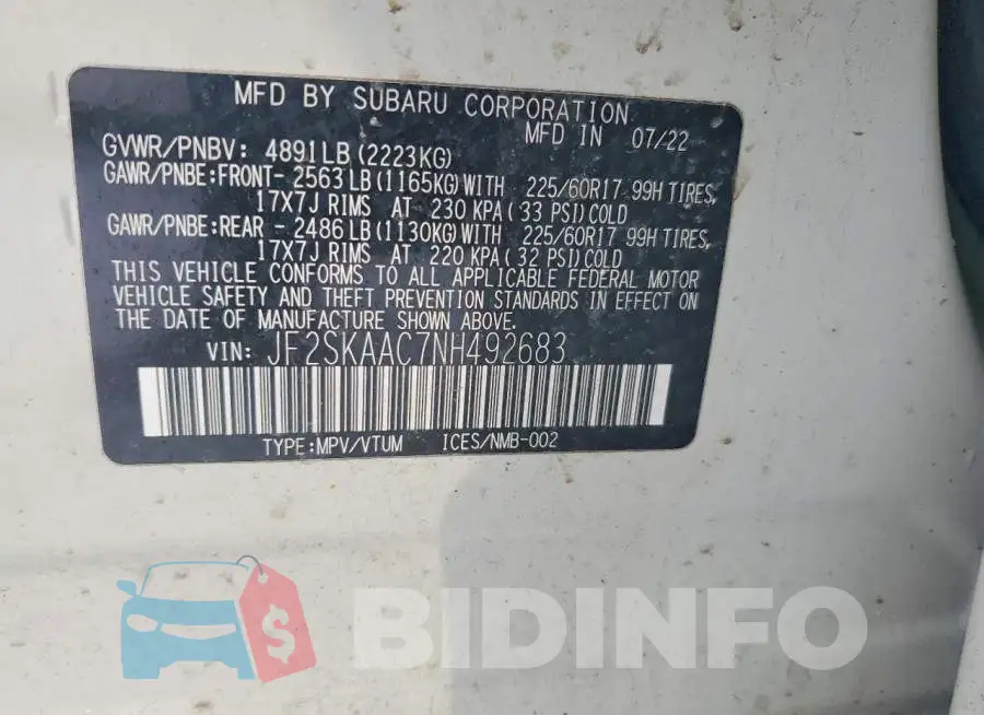 JF2SKAAC7NH492683 Photo# 13
