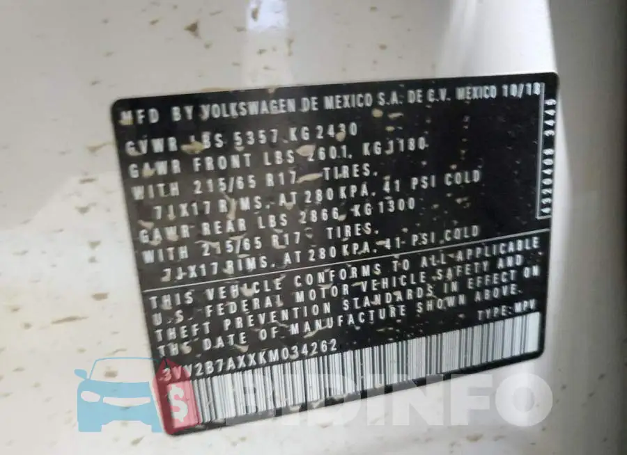 3VV2B7AXXKM034262 Photo# 14