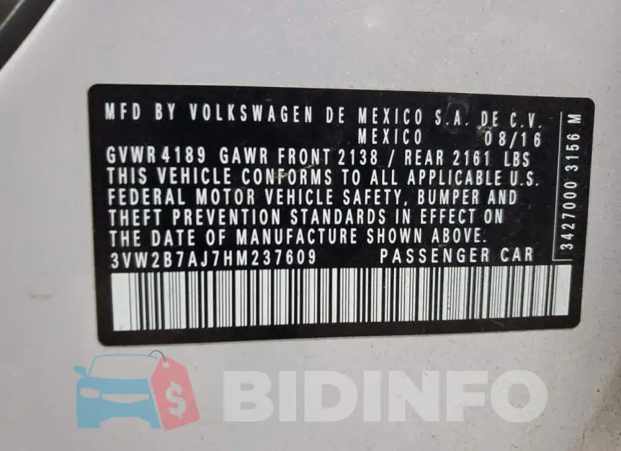 3VW2B7AJ7HM237609 Photo# 12