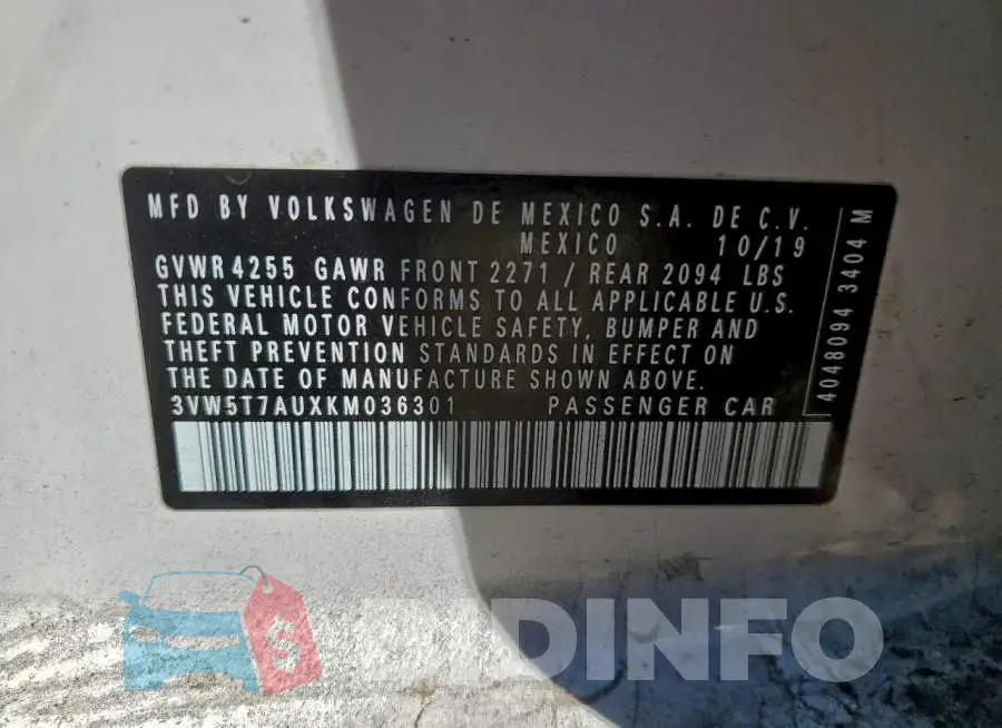 3VW5T7AUXKM036301 Photo# 12