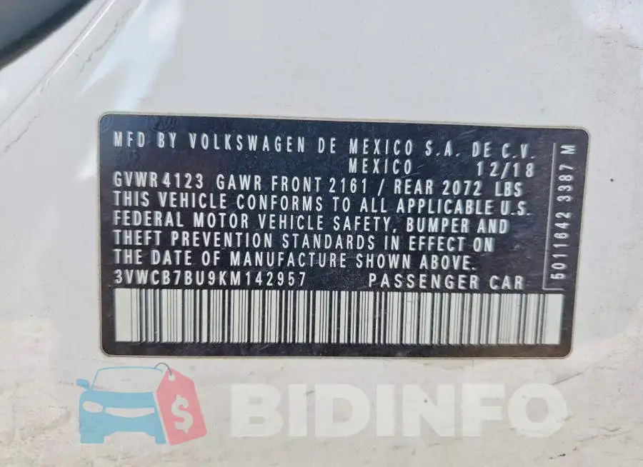 3VWCB7BU9KM142957 Photo# 12