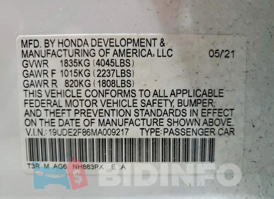 19UDE2F86MA009217 Photo# 12