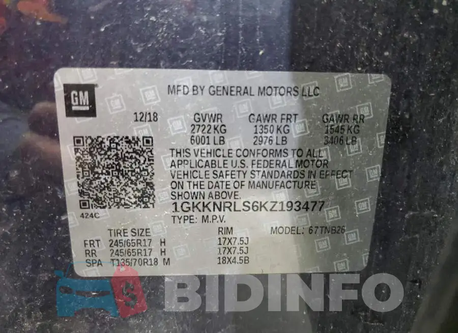 1GKKNRLS6KZ193477 Photo# 13