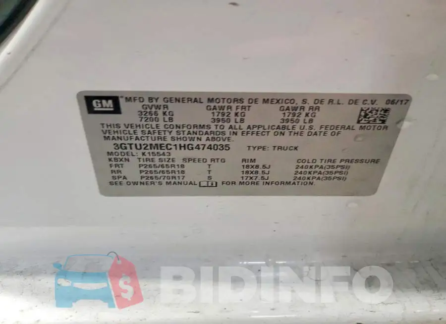 3GTU2MEC1HG474035 Photo# 10