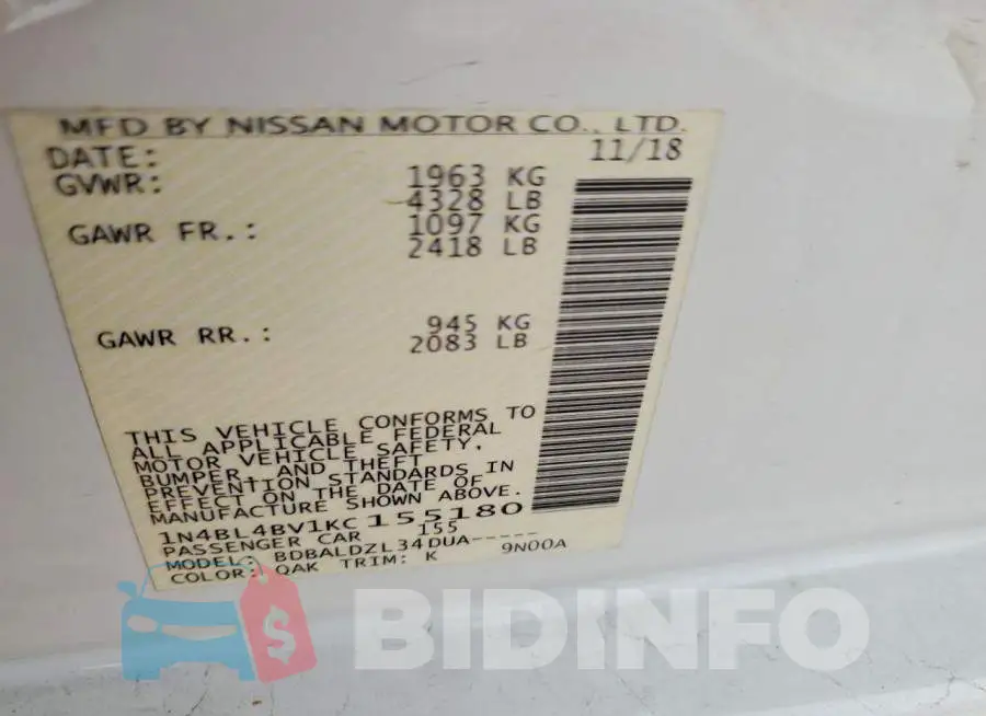 1N4BL4BV1KC155180 Photo# 12