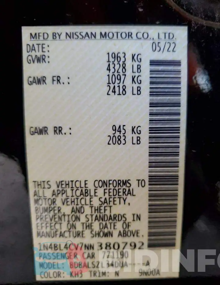 1N4BL4CV7NN380792 Photo# 12