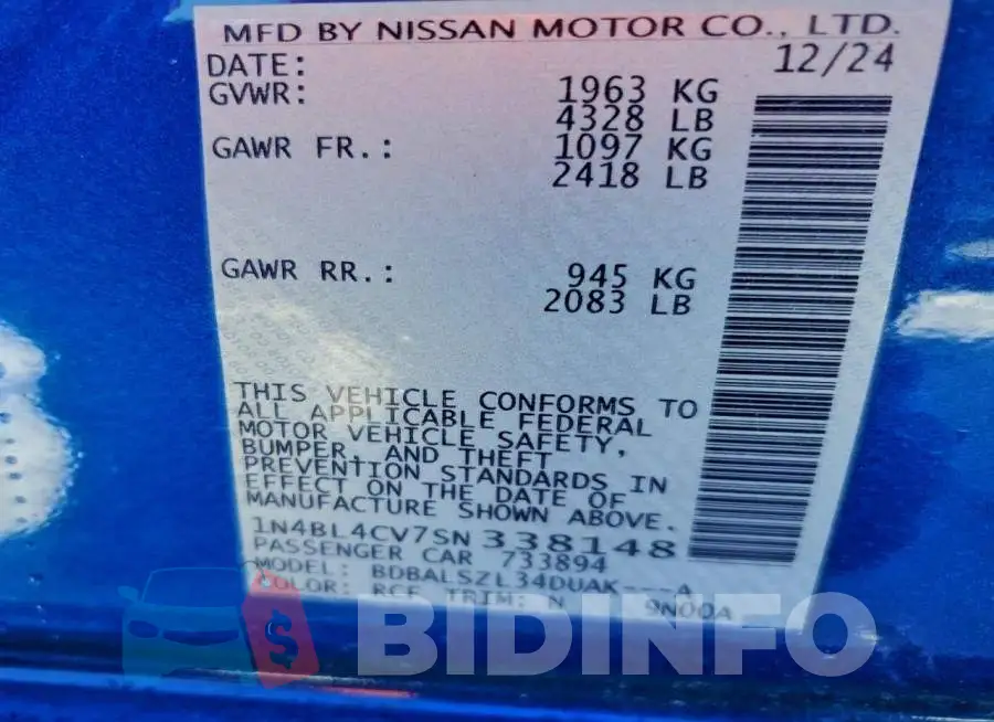 1N4BL4CV7SN338148 Photo# 12