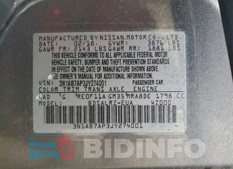 3N1AB7AP3JY274001 Photo# 13