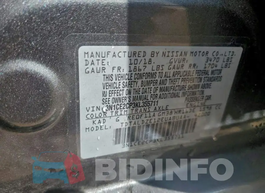 3N1CE2CP3KL355711 Photo# 12