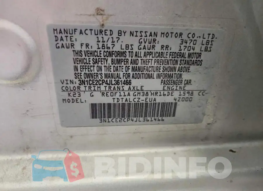 3N1CE2CP4JL361466 Photo# 12