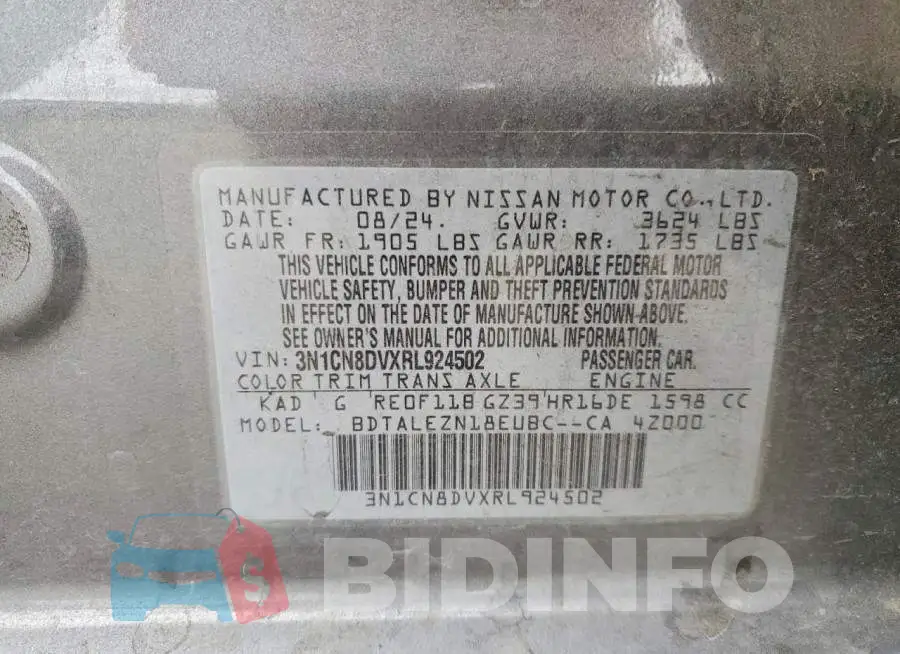 3N1CN8DVXRL924502 Photo# 12