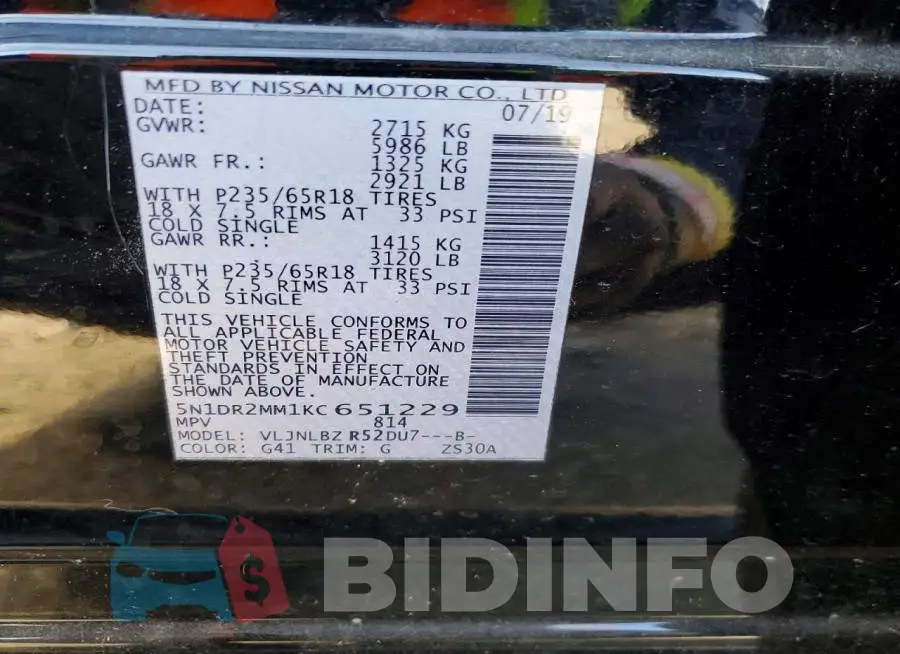 5N1DR2MM1KC651229 Photo# 13