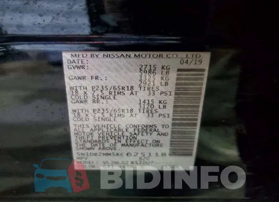 5N1DR2MM5KC625118 Photo# 13