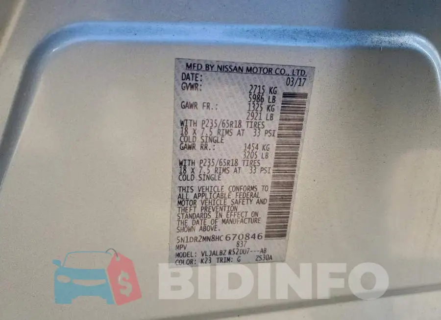 5N1DR2MN8HC670846 Photo# 13