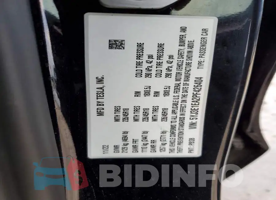 5YJ3E1EA2PF426404 Photo# 12