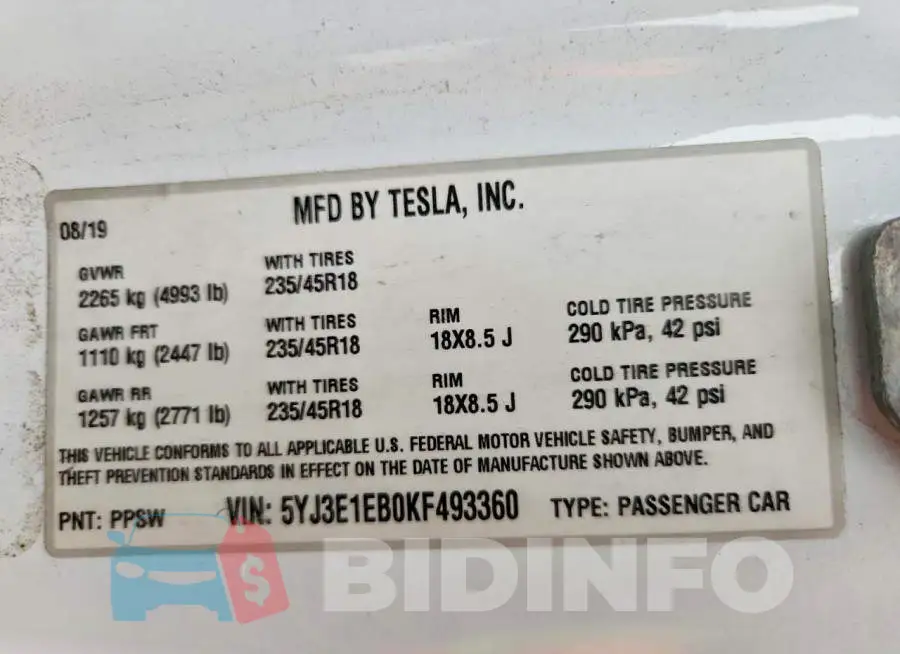 5YJ3E1EB0KF493360 Photo# 12