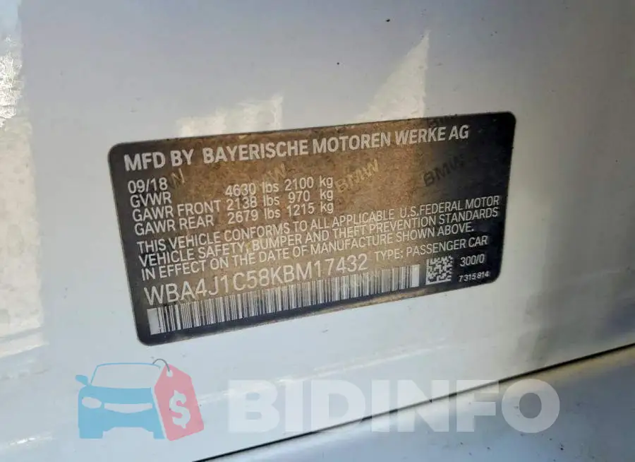 WBA4J1C58KBM17432 Photo# 12