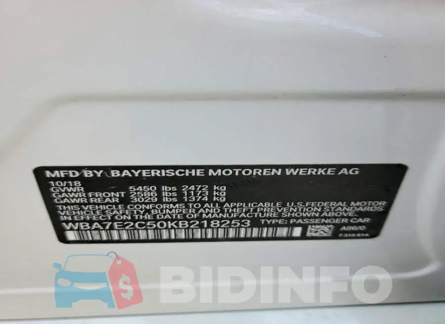 WBA7E2C50KB218253 Photo# 12