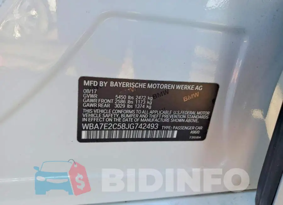WBA7E2C58JG742493 Photo# 12