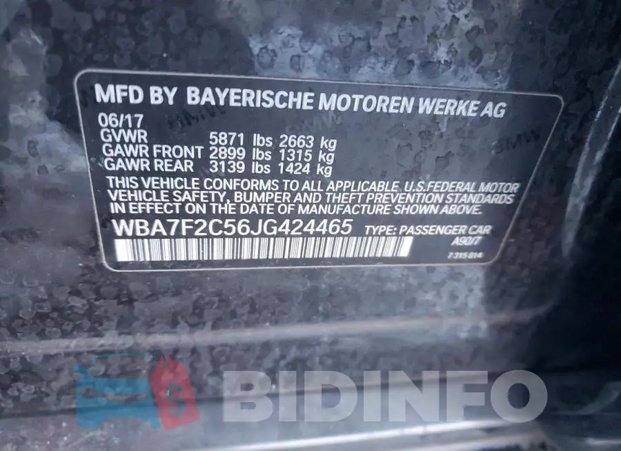 WBA7F2C56JG424465 Photo# 12