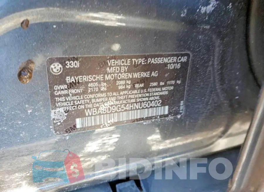 WBA8D9G54HNU60402 Photo# 12