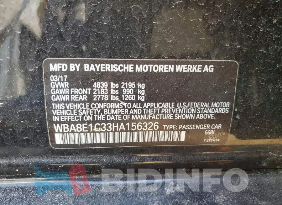 WBA8E1C33HA156326 Photo# 12