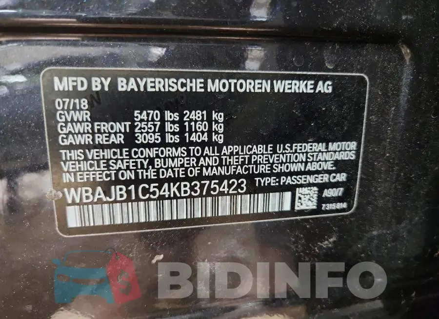 WBAJB1C54KB375423 Photo# 13