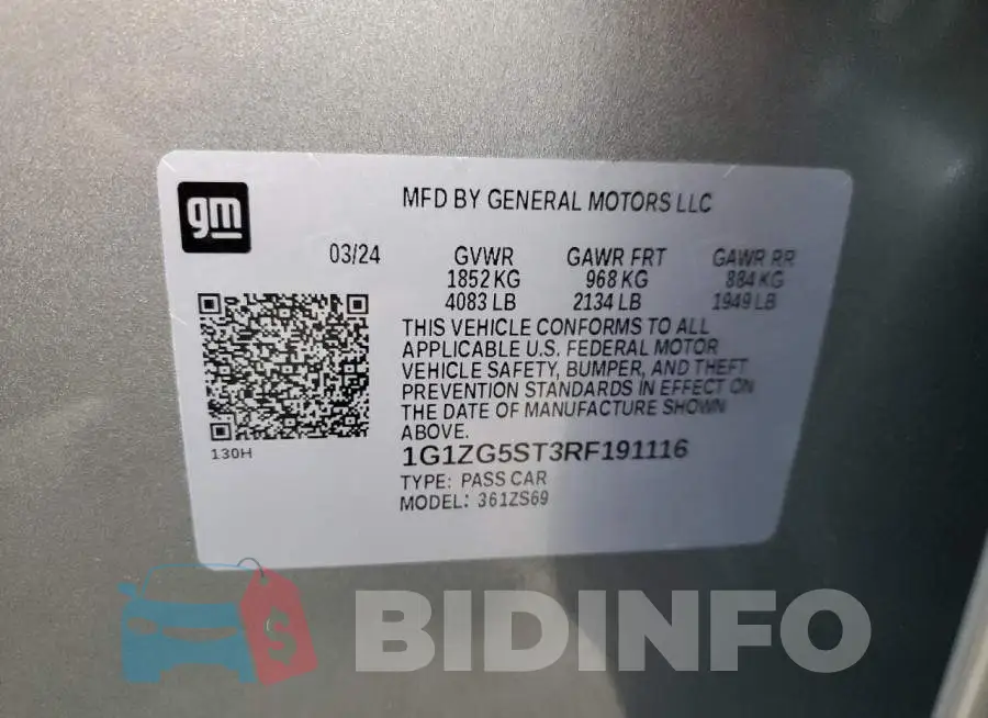 1G1ZG5ST3RF191116 Photo# 12
