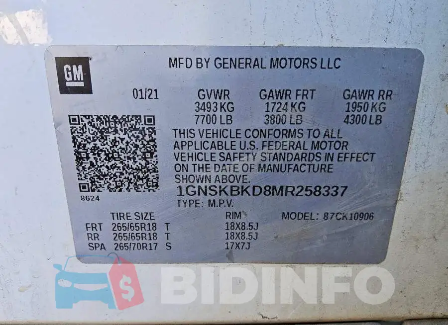 1GNSKBKD8MR258337 Photo# 13