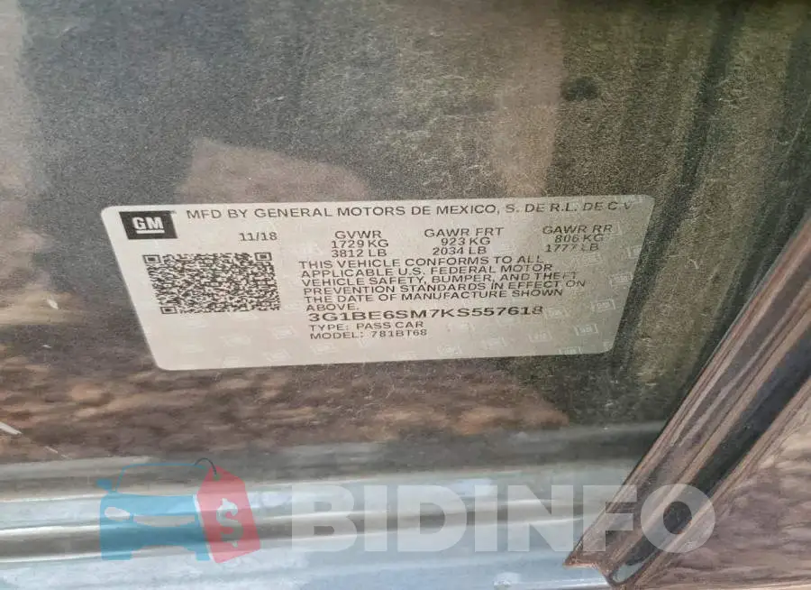 3G1BE6SM7KS557618 Photo# 12