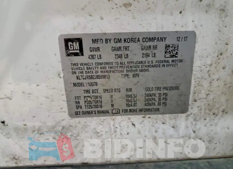 KL7CJNSB2JB598813 Photo# 13