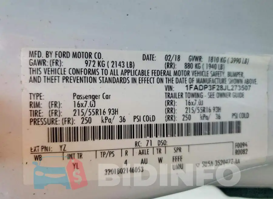 1FADP3F28JL273507 Photo# 12