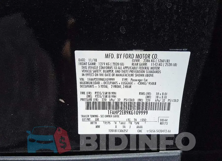1FAHP2E89KG109999 Photo# 13