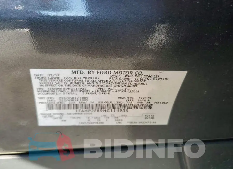 1FAHP2F89HG114935 Photo# 12