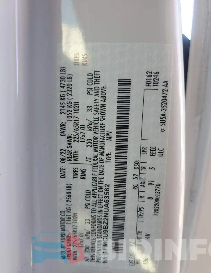 1FMCU9BZ2NUA63582 Photo# 13
