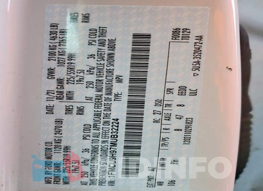 1FMCU9H97MUB32224 Photo# 13